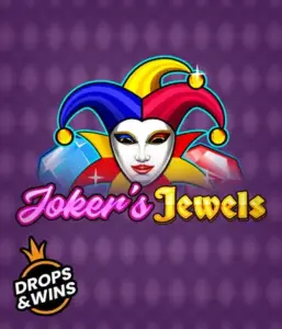 Discover the colorful world of Joker's Jewels slot by Pragmatic Play, highlighting a charming joker's mask adorned with a brightly colored jester hat. This graphic captures the light-hearted fun of traditional joker games, set against a deep purple background. Ideal for casino game enthusiasts, promising a entertaining gaming experience. 