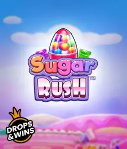 Dive into the colorful world of the Sugar Rush slot game by Pragmatic Play, with a bright candy dispenser set against a whimsical candy landscape. This image captures the fun and excitement of the game, adorned with bright candies and engaging typography. Perfect for candy lovers, delivering endless entertainment. 